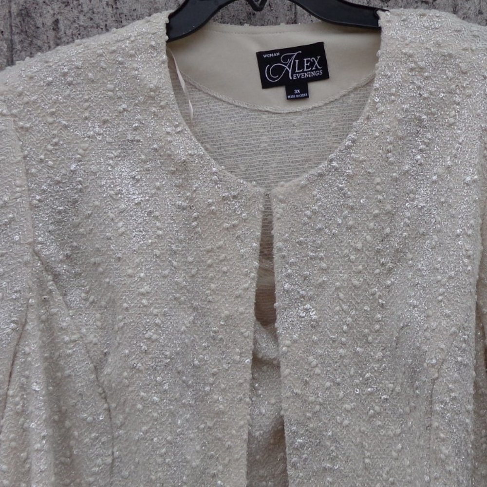 Alex Evenings Nubby Thin MOB Wedding Twin Set Tank Jacket 3x Taupe Washa…